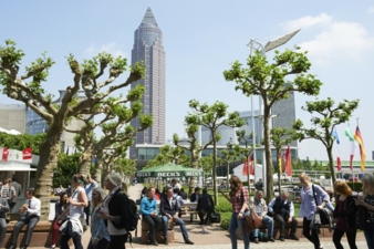 Blick auf das Messegelände Frankfurt
